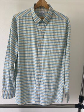 Southern Tide Men's Plaid Button-Down Shirt in Light Blue & Pale Yellow size XL